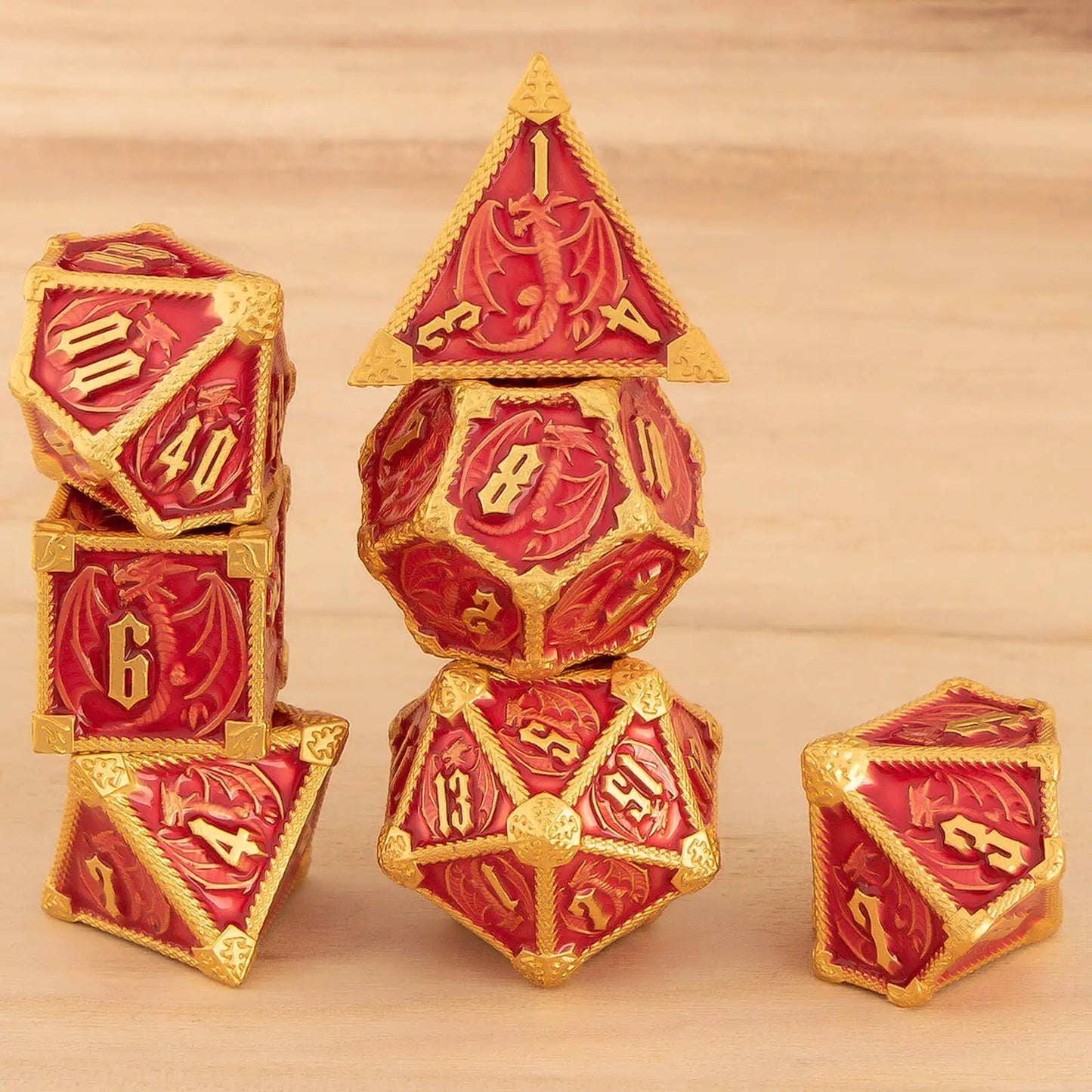 Ethereal Drakon 7 Dice Set -  Crimson Coronet
